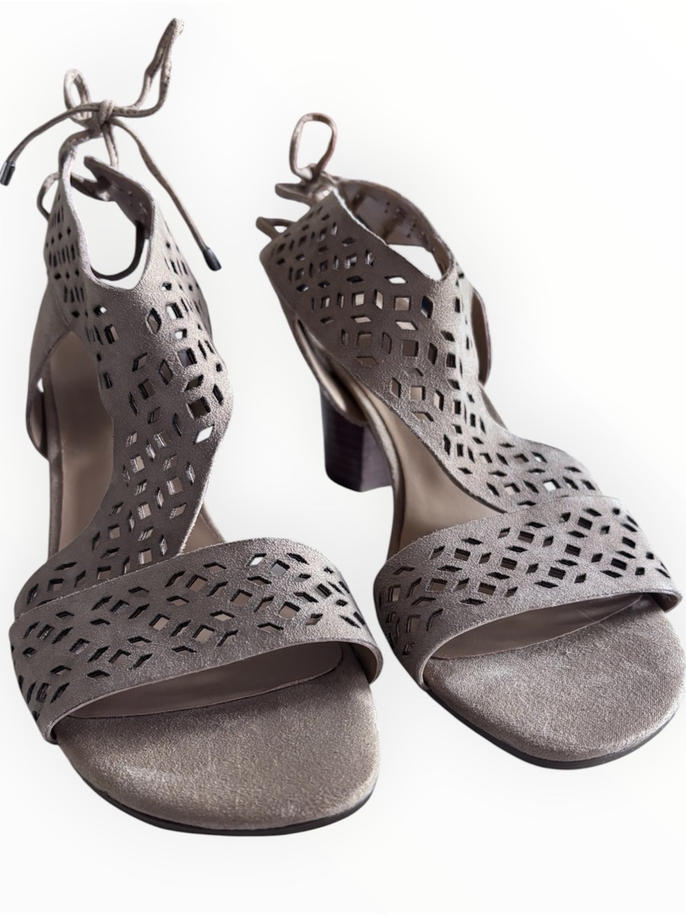 NWB Franco Fortini Women's Taupe Cutout Block Heel Sandals | Size 9.5